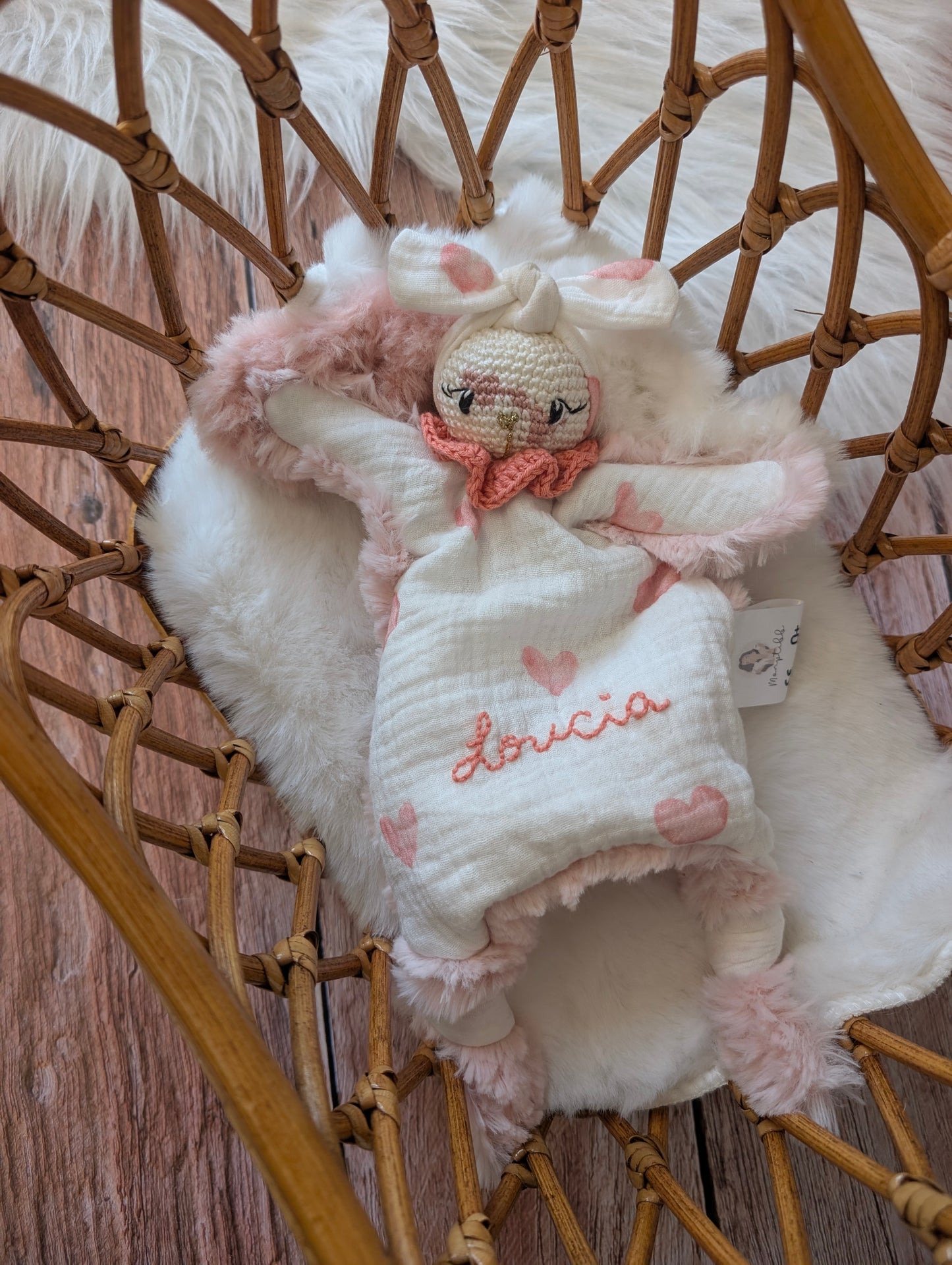 Doudou lapin personnalisable : Athéna petit bébé